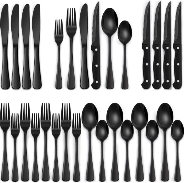 Complete 24-Piece Stainless Steel Cutlery Set – Spoons, Forks & Knives for Family Dining